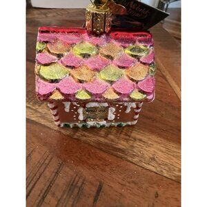 Old World Christmas Gingerbread House Building Glass Ornament New With Tags